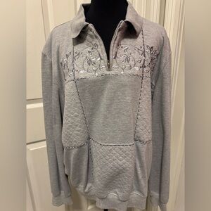Alfred Dunner Gray Zip Up Top with Sparkly Embellishments